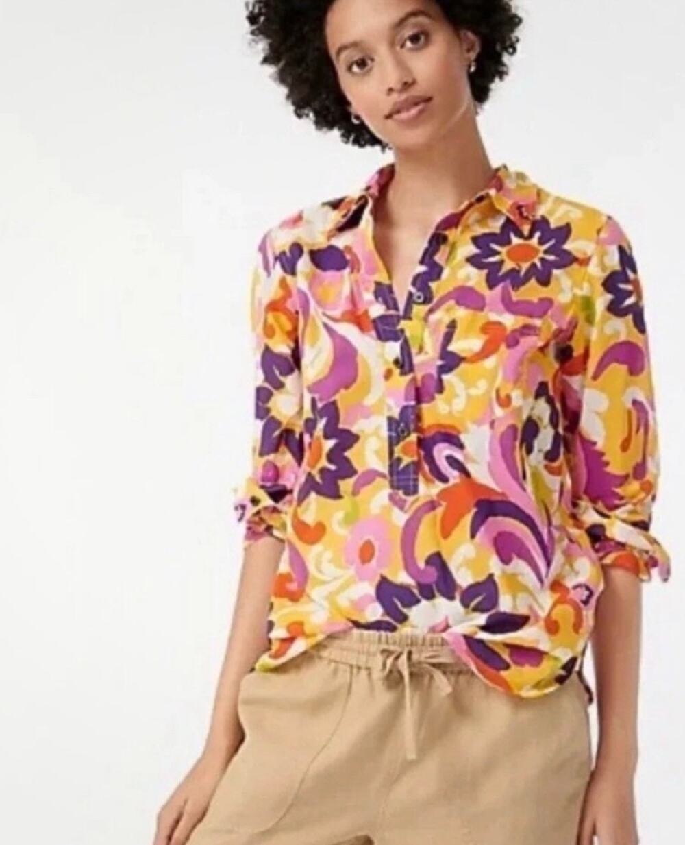 J. Crew Collection Blouse Top Ratti Curly Garden Floral Cotton Lightweight 4